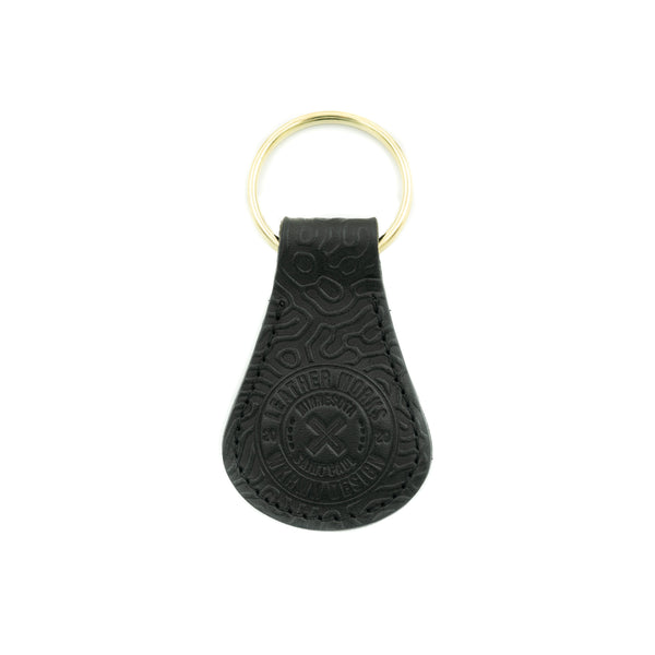 Leather Works MN Tear Drop Key Fob in Black with Coral pattern