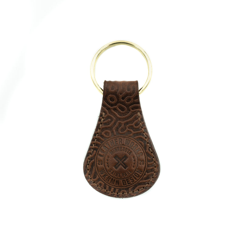 Leather Works MN Tear Drop Key Fob in Mahogany with Coral pattern
